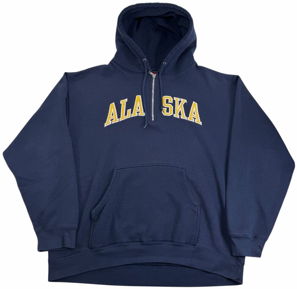 Vintage Alaska 1/4 Zip Hoodie Men's XL Polar Graphics USA Pullover Sweatshirt